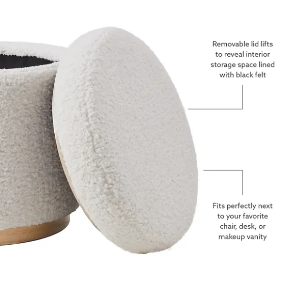 Kirkland's Home Benches & Ottomans-White Upholstered Wood Trim Ottoman