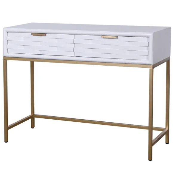 Kirkland's Home Console Tables-White Wood Basket Weave Console Table