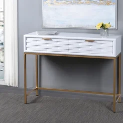 Kirkland's Home Console Tables-White Wood Basket Weave Console Table