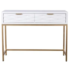 Kirkland's Home Console Tables-White Wood Basket Weave Console Table