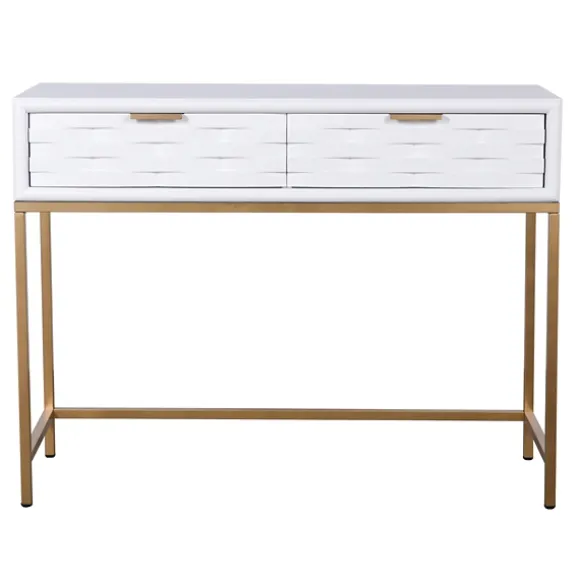 Kirkland's Home Console Tables-White Wood Basket Weave Console Table