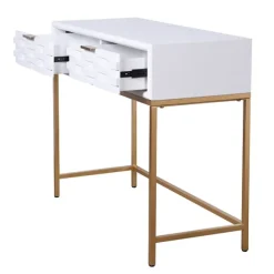 Kirkland's Home Console Tables-White Wood Basket Weave Console Table