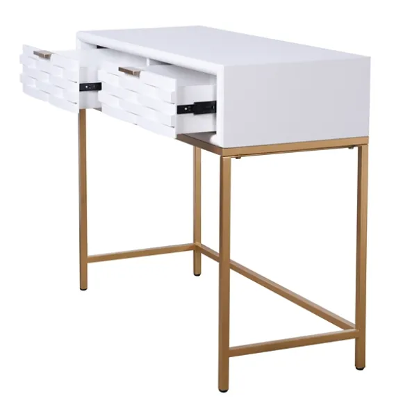 Kirkland's Home Console Tables-White Wood Basket Weave Console Table