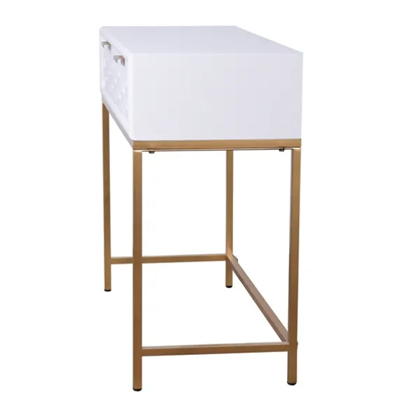 Kirkland's Home Console Tables-White Wood Basket Weave Console Table