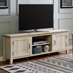 Kirkland's Home Tv Stands & Media Consoles-White Wood Grooved Door Tv Stand