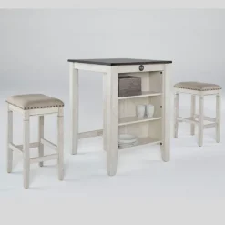 Kirkland's Home Kitchen Islands & Bar Carts-White Wood Linen 3-Pc. Usb Island And Stool Set