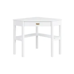 Kirkland's Home Office Furniture-White Wood Single Drawer Corner Desk