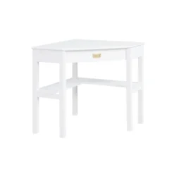 Kirkland's Home Office Furniture-White Wood Single Drawer Corner Desk