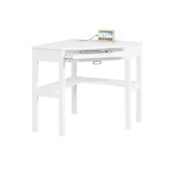 Kirkland's Home Office Furniture-White Wood Single Drawer Corner Desk