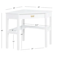 Kirkland's Home Office Furniture-White Wood Single Drawer Corner Desk