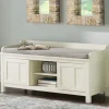Kirkland's Home Benches & Ottomans-White Wood Upholstered Storage Bench