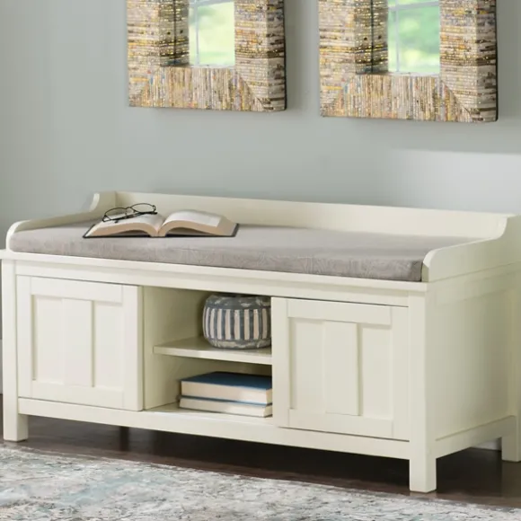 Kirkland's Home Benches & Ottomans-White Wood Upholstered Storage Bench