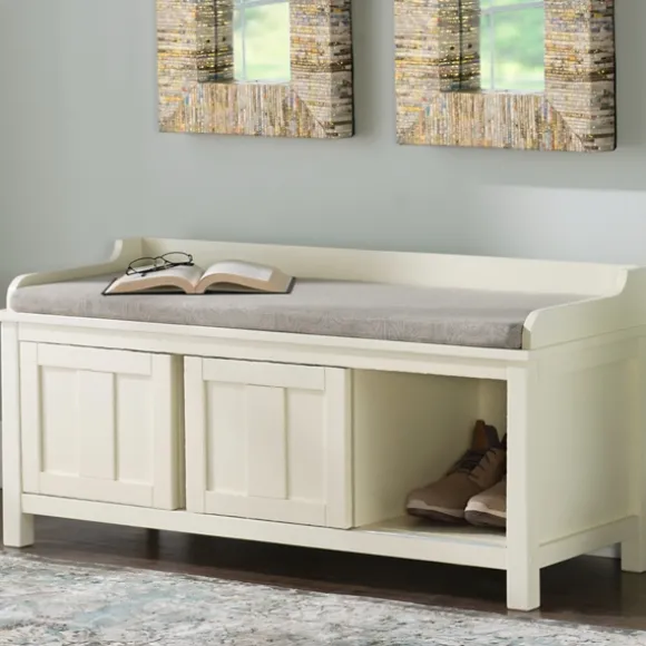 Kirkland's Home Benches & Ottomans-White Wood Upholstered Storage Bench