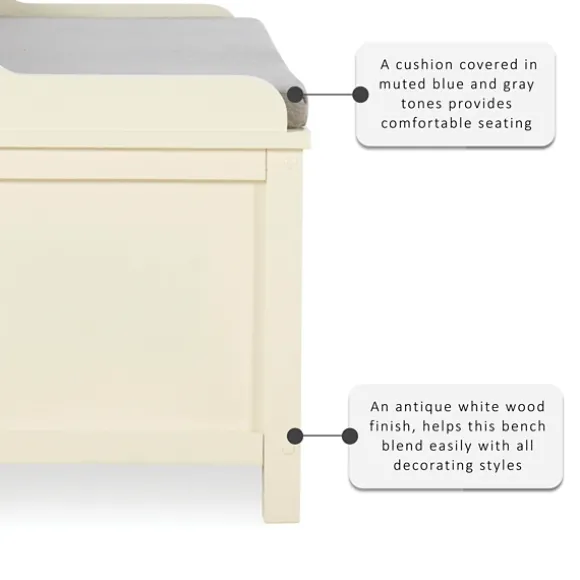 Kirkland's Home Benches & Ottomans-White Wood Upholstered Storage Bench