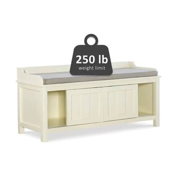 Kirkland's Home Benches & Ottomans-White Wood Upholstered Storage Bench