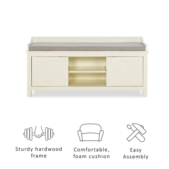 Kirkland's Home Benches & Ottomans-White Wood Upholstered Storage Bench