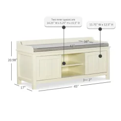 Kirkland's Home Benches & Ottomans-White Wood Upholstered Storage Bench