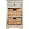 Kirkland's Home Accent & End Tables-Whitewashed Brown Wood Side Table With Baskets