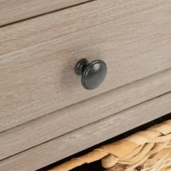 Kirkland's Home Accent & End Tables-Whitewashed Brown Wood Side Table With Baskets