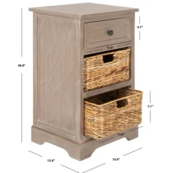 Kirkland's Home Accent & End Tables-Whitewashed Brown Wood Side Table With Baskets