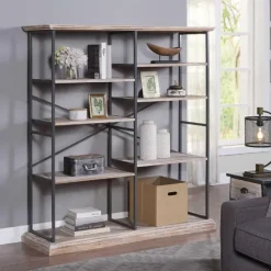 Kirkland's Home Bookshelves-Whitewashed Etagere Industrial Bookshelf