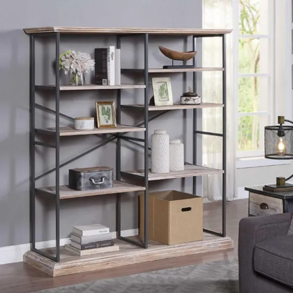 Kirkland's Home Bookshelves-Whitewashed Etagere Industrial Bookshelf