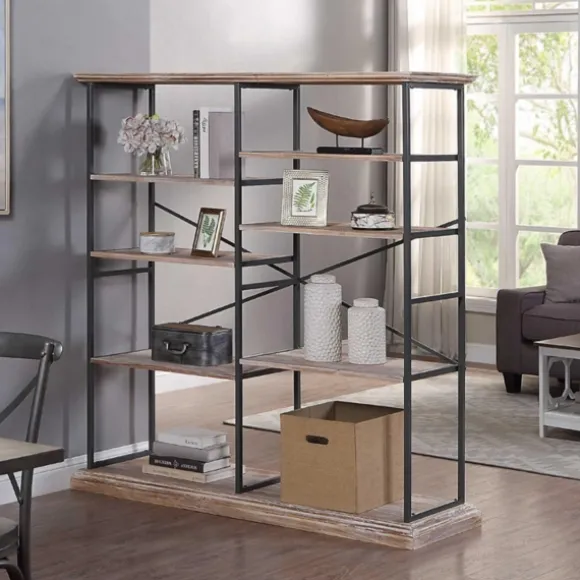 Kirkland's Home Bookshelves-Whitewashed Etagere Industrial Bookshelf
