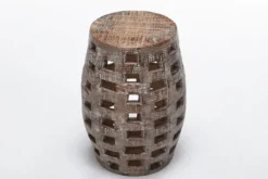 Kirkland's Home Accent & End Tables-Whitewashed Wood Barrel Patterned Side Table