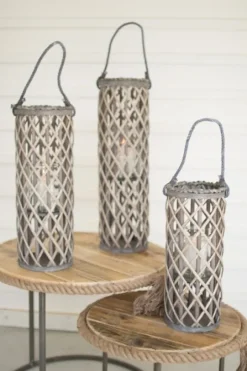 Kirkland's Home Lanterns-Willow Lanterns With Glass Pillars, Set Of 3