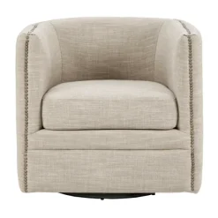 Kirkland's Home Accent Chairs-Wilson Tufted Cream Swivel Accent Chair