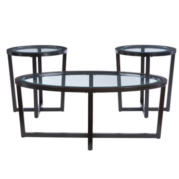 Kirkland's Home Coffee Tables-Wood & Glass Top 3-Pc. Table Set