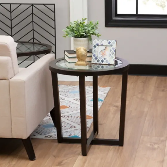 Kirkland's Home Coffee Tables-Wood & Glass Top 3-Pc. Table Set