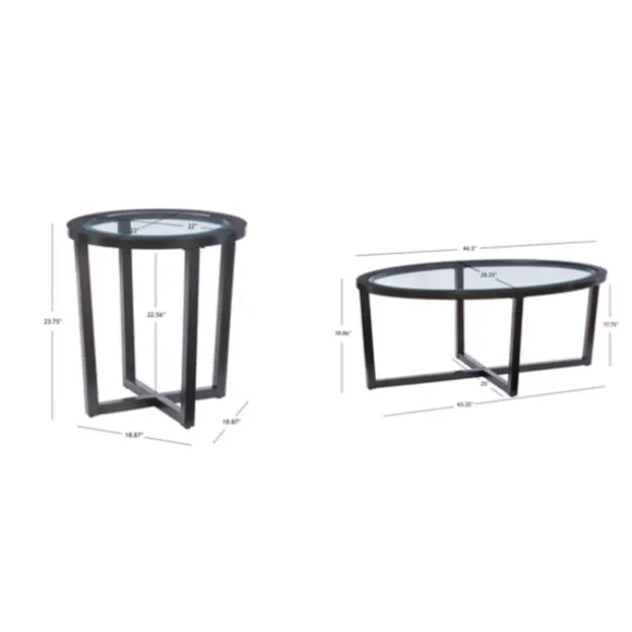 Kirkland's Home Coffee Tables-Wood & Glass Top 3-Pc. Table Set