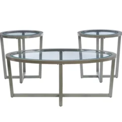Kirkland's Home Coffee Tables-Wood & Glass Top 3-Pc. Table Set