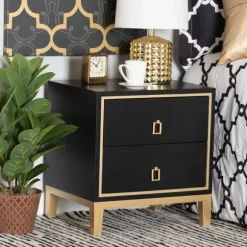Kirkland's Home Nightstands-Wood & Gold Accent 2-Drawer Nightstand