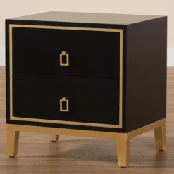 Kirkland's Home Nightstands-Wood & Gold Accent 2-Drawer Nightstand