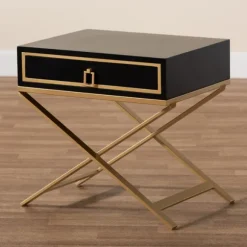 Kirkland's Home Nightstands-Wood & Gold X-Base Nightstand