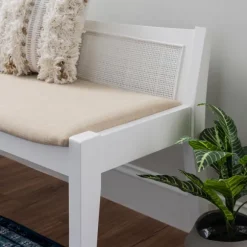 Kirkland's Home Benches & Ottomans-Wood And Cane Upholstered Bench