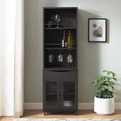 Kirkland's Home Kitchen Islands & Bar Carts-Wood And Glass 2-Door Bar Cabinet