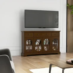Kirkland's Home Tv Stands & Media Consoles-Wood And Glass 4-Door Media Cabinet