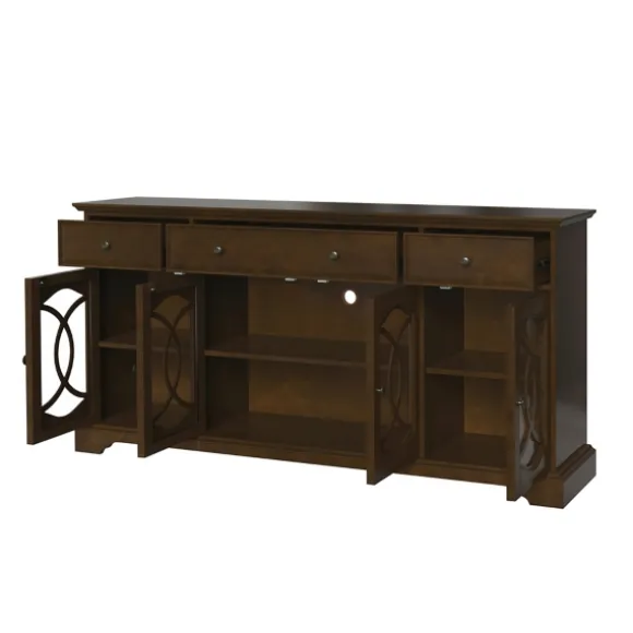 Kirkland's Home Tv Stands & Media Consoles-Wood And Glass 4-Door Media Cabinet