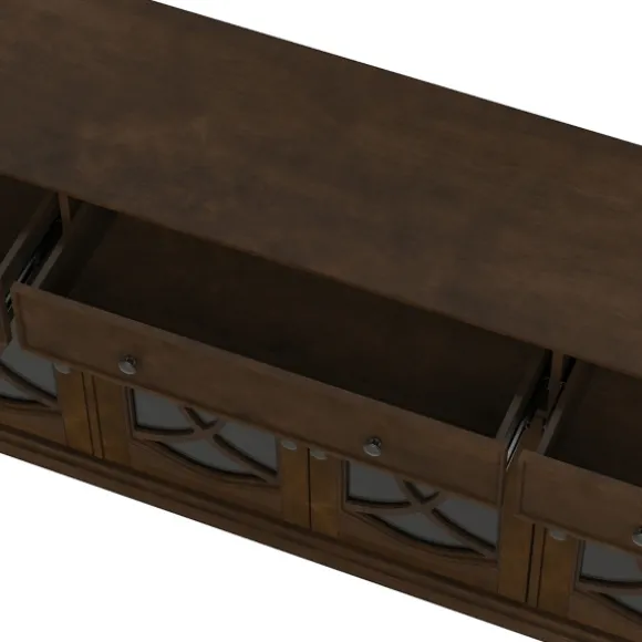 Kirkland's Home Tv Stands & Media Consoles-Wood And Glass 4-Door Media Cabinet