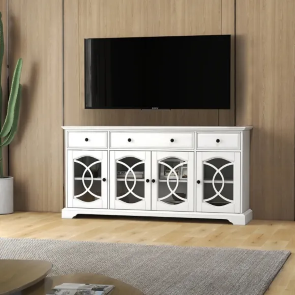 Kirkland's Home Tv Stands & Media Consoles-Wood And Glass 4-Door Media Cabinet