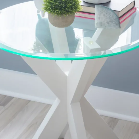 Kirkland's Home Accent & End Tables-Wood And Glass Top X-Base Accent Table