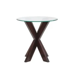 Kirkland's Home Accent & End Tables-Wood And Glass Top X-Base Accent Table