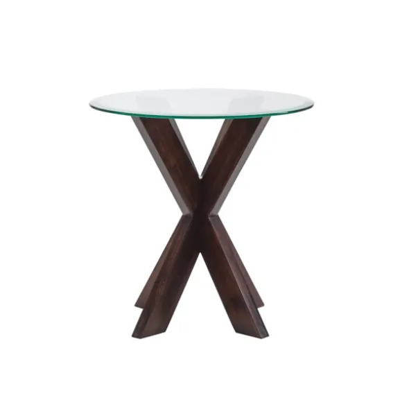 Kirkland's Home Accent & End Tables-Wood And Glass Top X-Base Accent Table