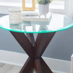Kirkland's Home Accent & End Tables-Wood And Glass Top X-Base Accent Table