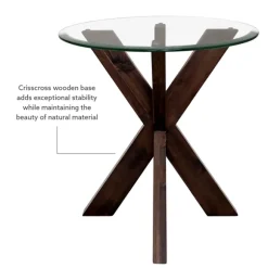 Kirkland's Home Accent & End Tables-Wood And Glass Top X-Base Accent Table