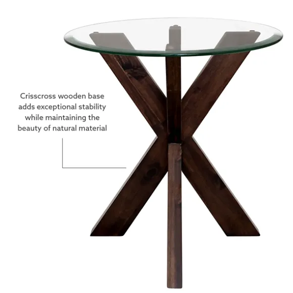 Kirkland's Home Accent & End Tables-Wood And Glass Top X-Base Accent Table
