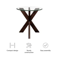 Kirkland's Home Accent & End Tables-Wood And Glass Top X-Base Accent Table